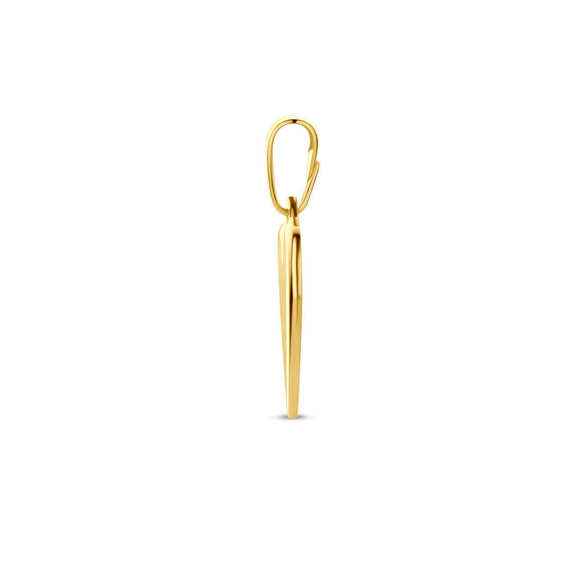 Zijaanzicht van de 14 karaat gouden graveerhanger hart, 13 mm