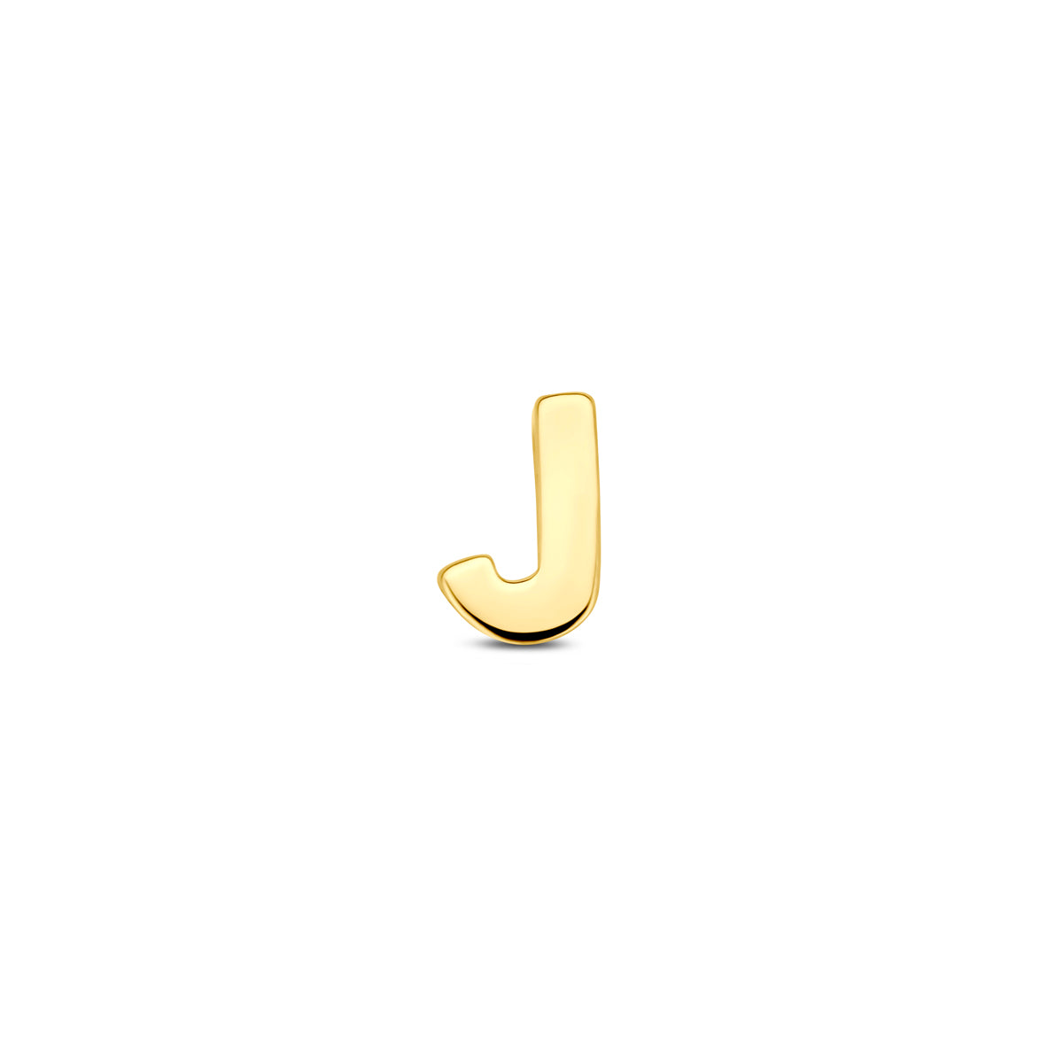 Vooraanzicht van de 14 karaat gouden letterhanger, letter J