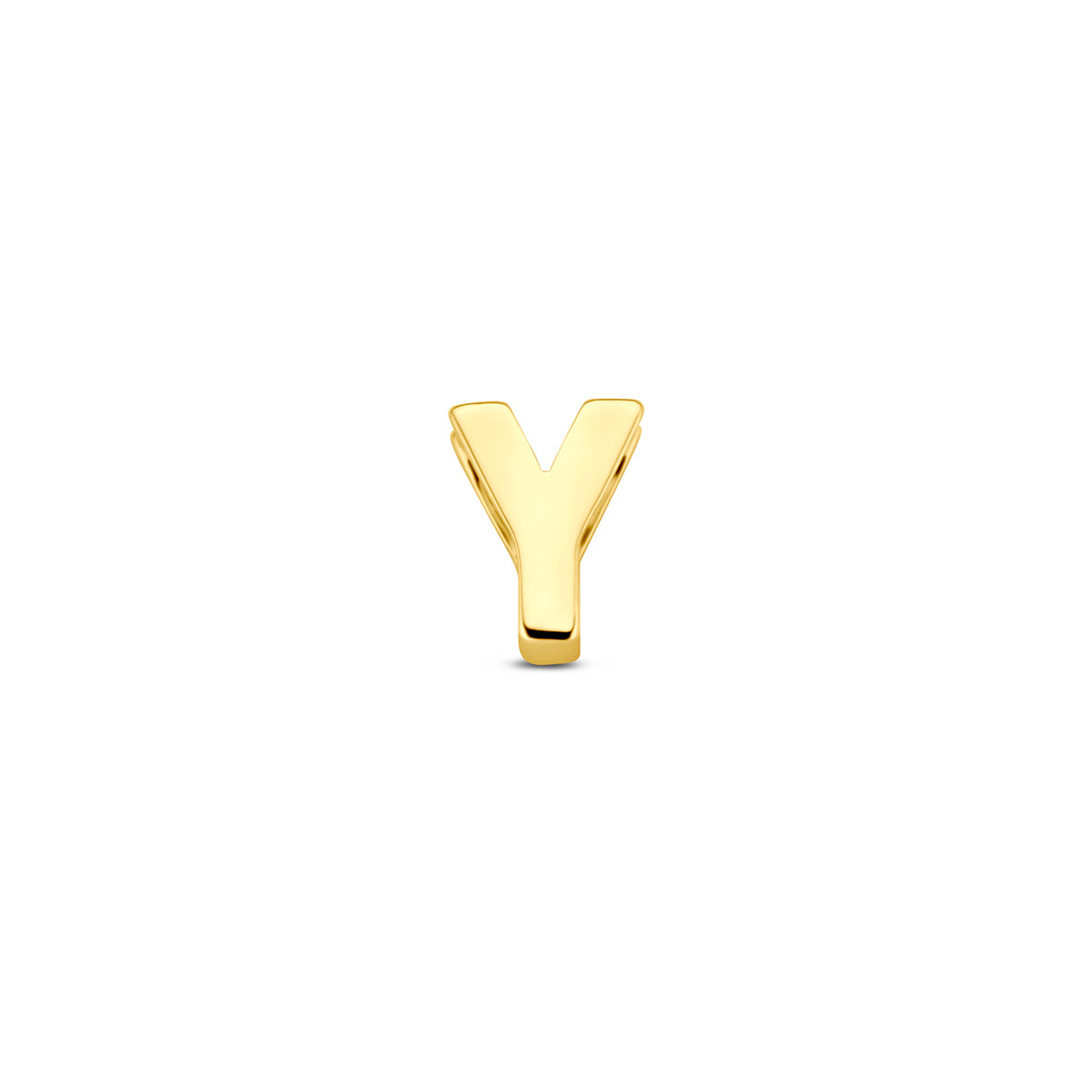 Vooraanzicht van de 14 karaat gouden letterhanger, letter Y