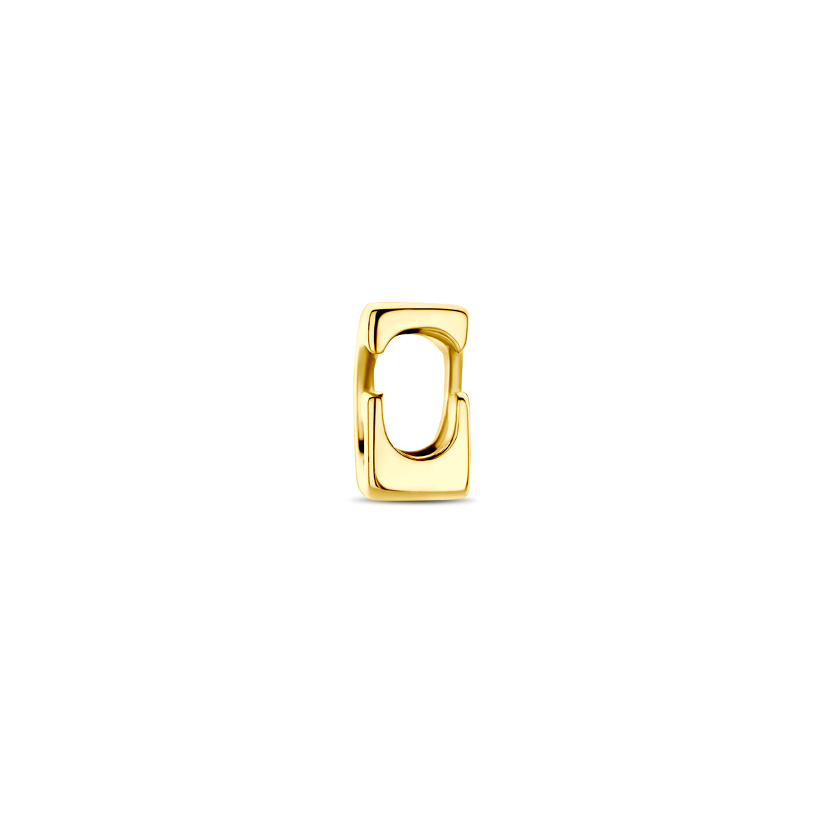 Zijaanzicht van de 14 karaat gouden letterhanger, letter G