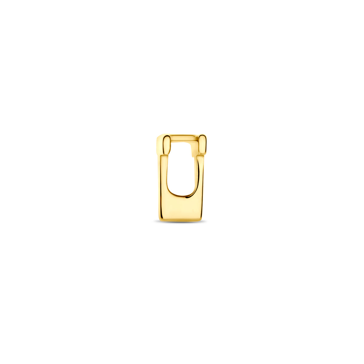 Zijaanzicht van de 14 karaat gouden letterhanger, letter T