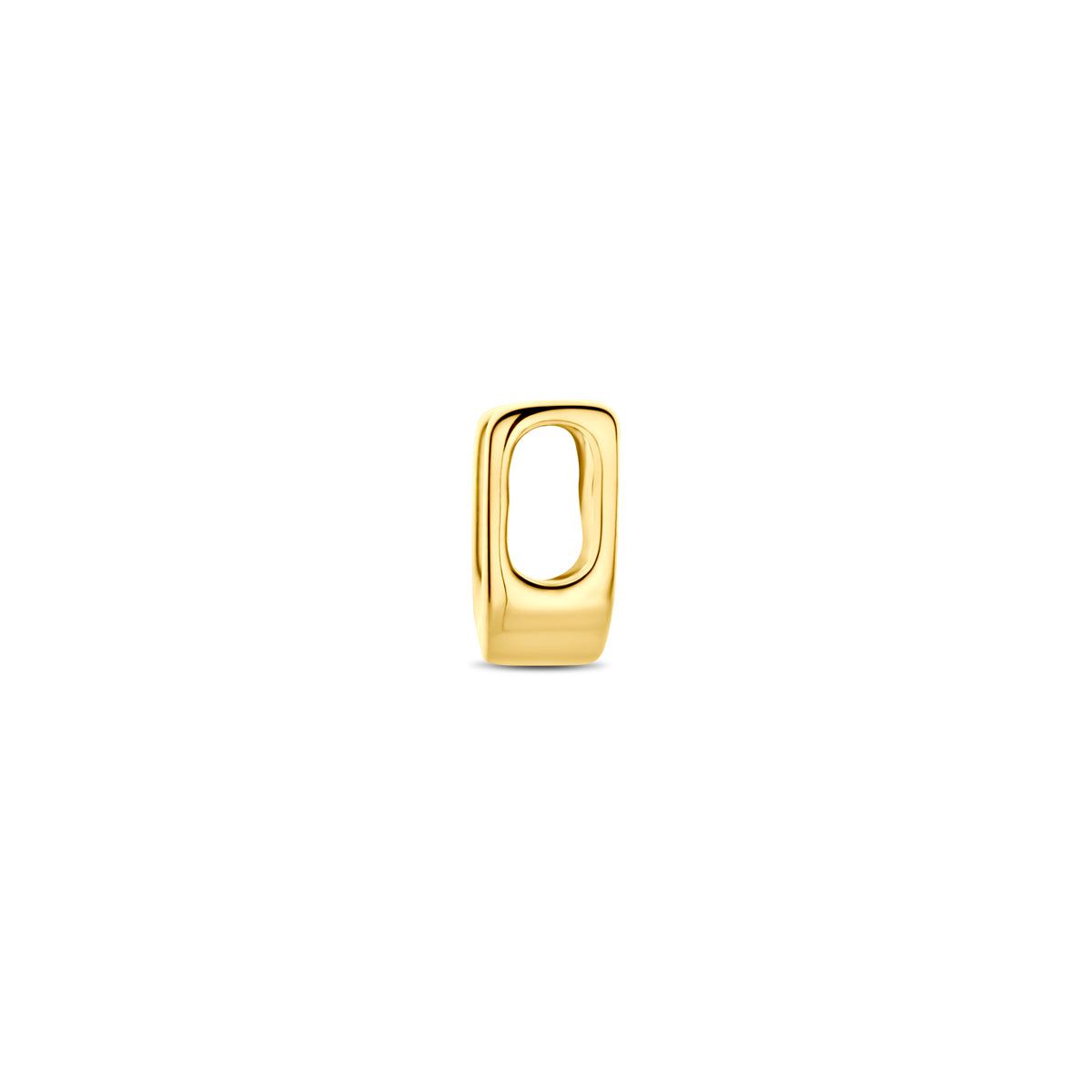 Zijaanzicht van de 14 karaat gouden letterhanger, letter U