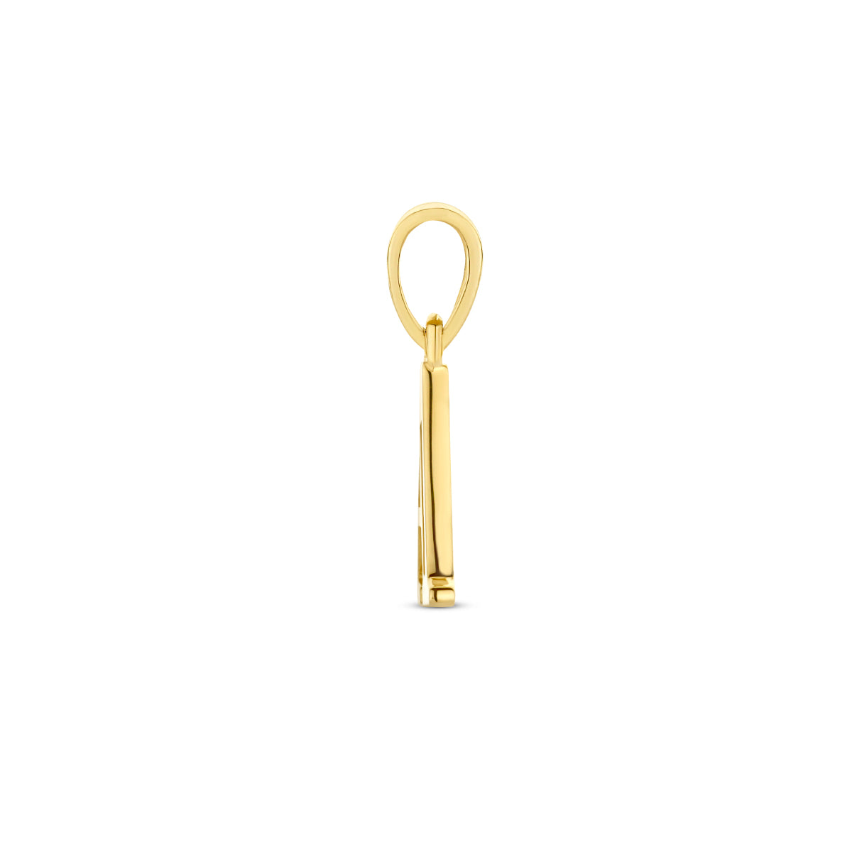 Zijaanzicht van de letterhanger goud van 14 karaat met zirkonia, letter A