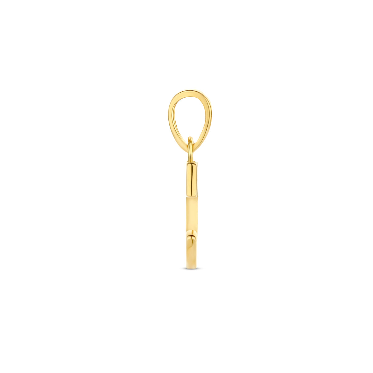 Zijaanzicht van de letterhanger goud van 14 karaat met zirkonia, letter C