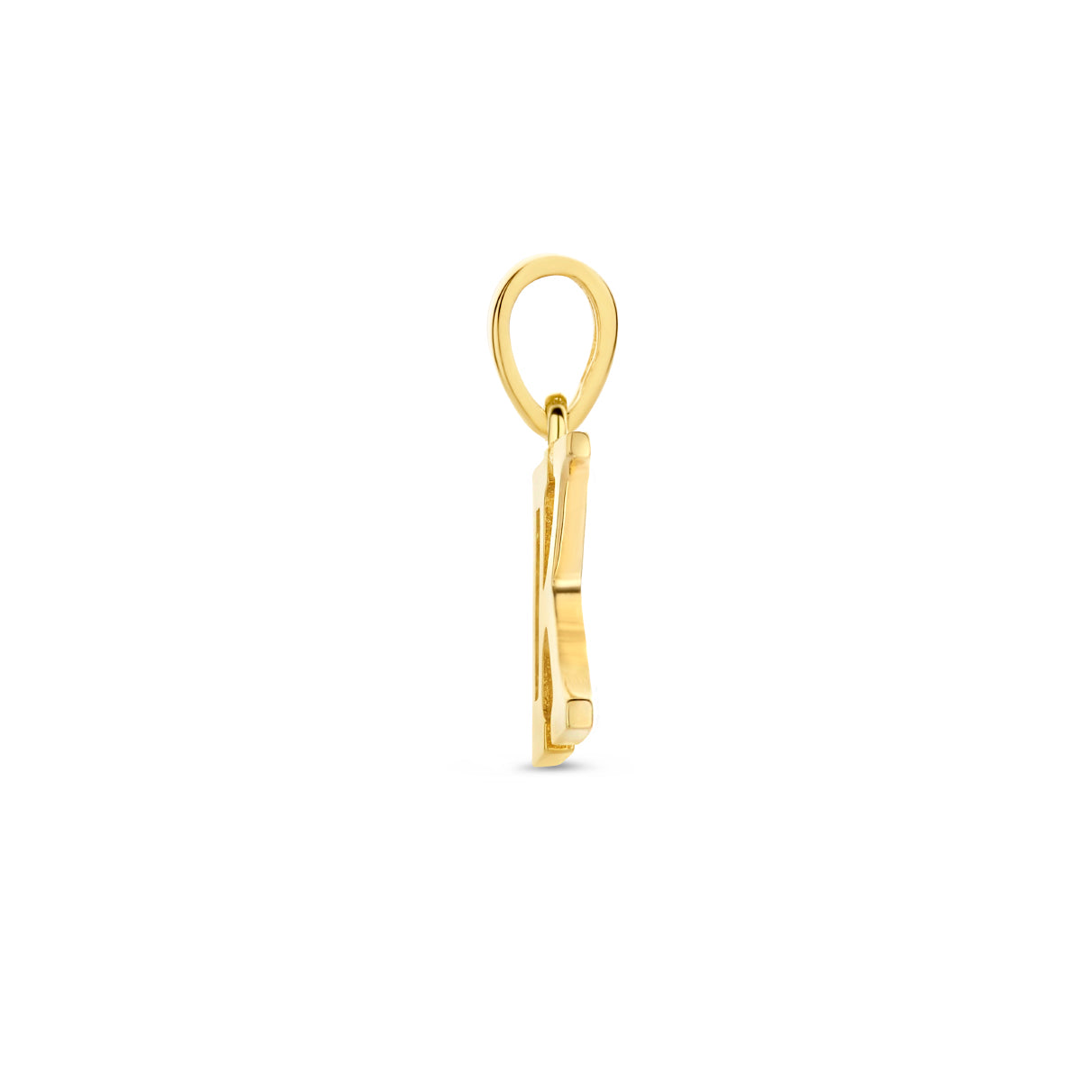 Zijaanzicht van de letterhanger goud van 14 karaat met zirkonia, letter K