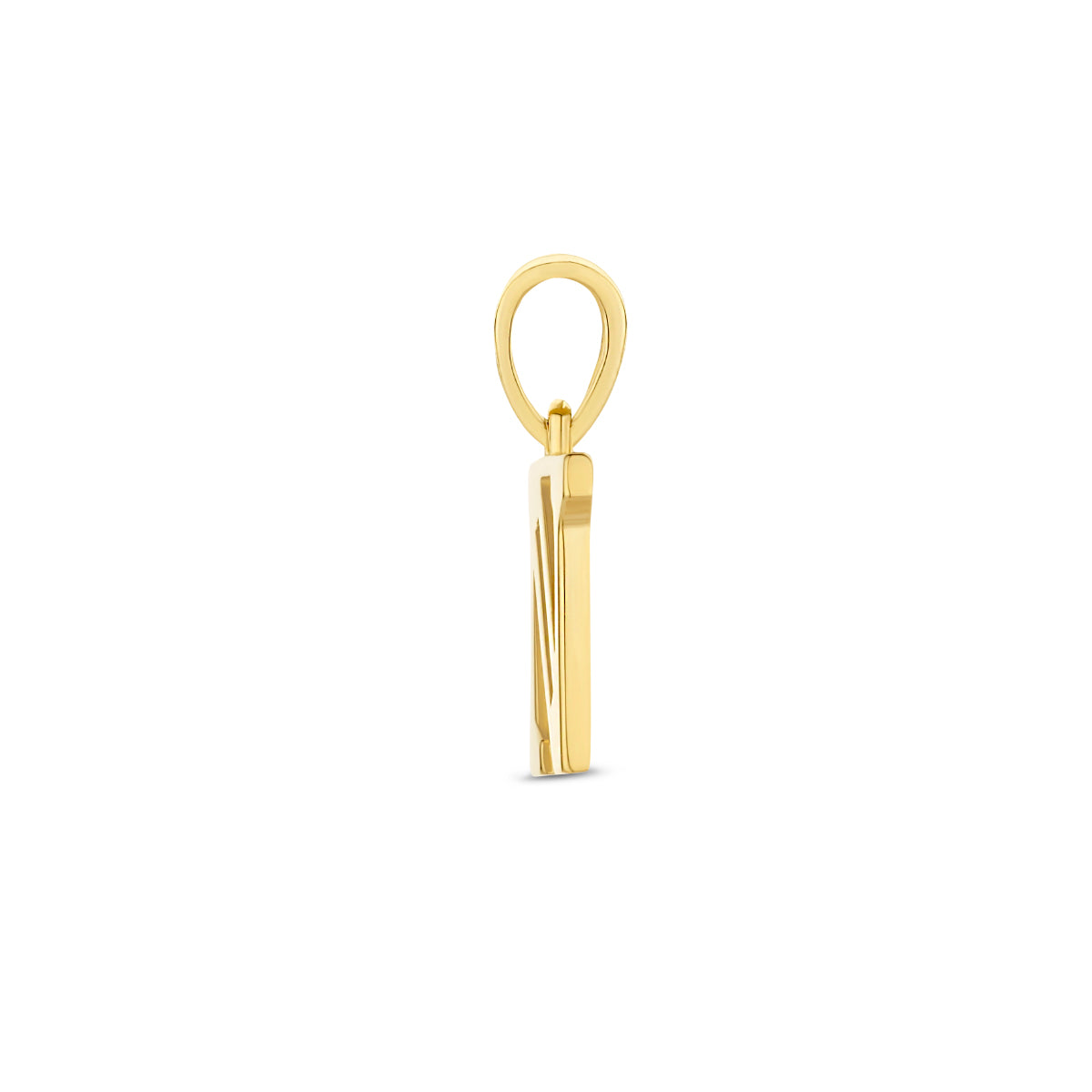 Zijaanzicht van de letterhanger goud van 14 karaat met zirkonia, letter N