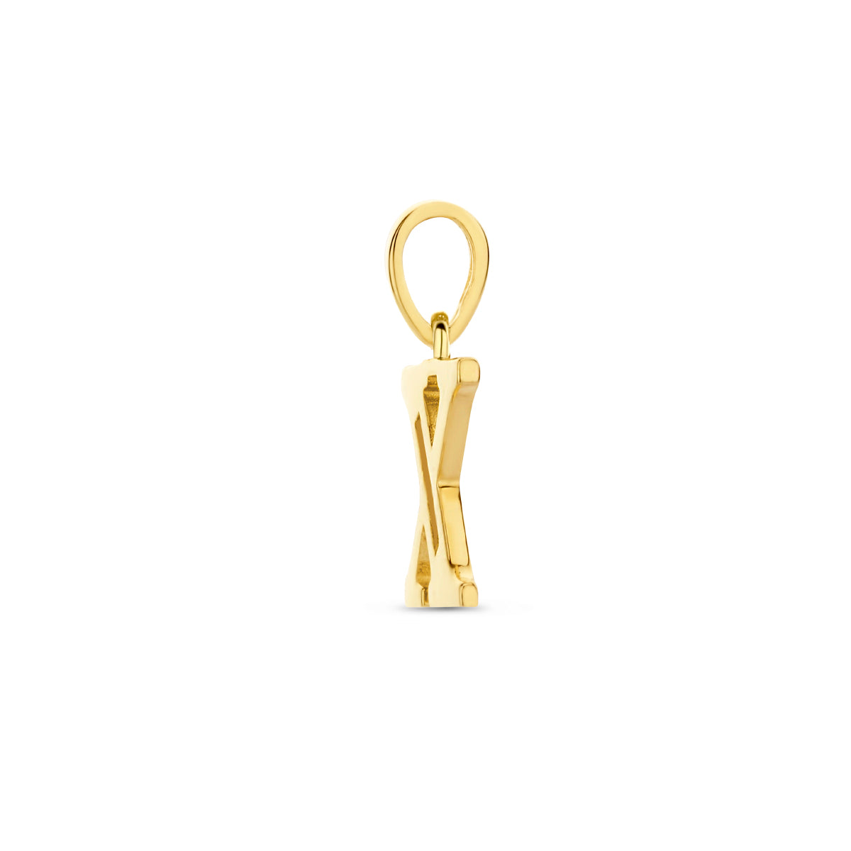 Zijaanzicht van de letterhanger goud van 14 karaat met zirkonia, letter X