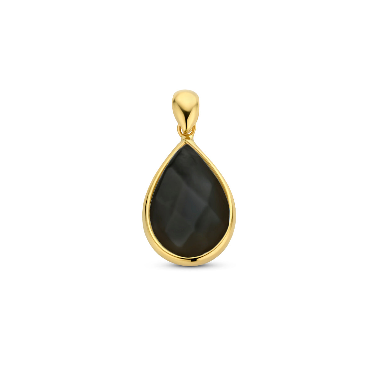 Vooraanzicht van de 14 karaat gouden hanger met onyx