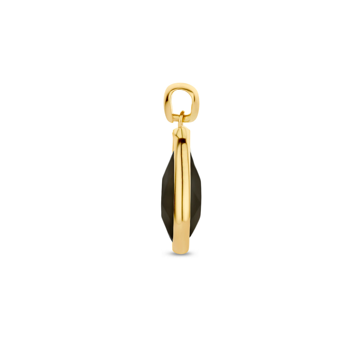 Zijaanzicht van de 14 karaat gouden hanger met onyx