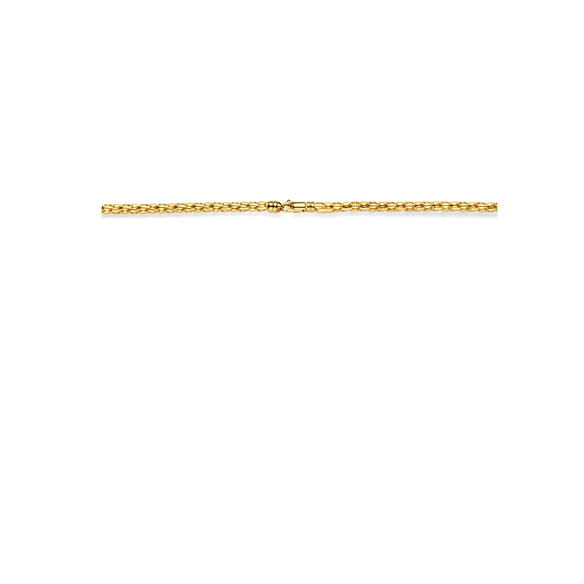 Detail van de sluiting van de 14 karaat gouden schakelketting