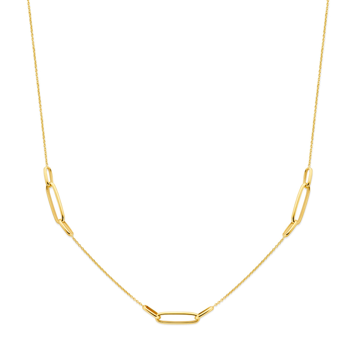 Vooraanzicht van de 14 karaat gouden schakelketting