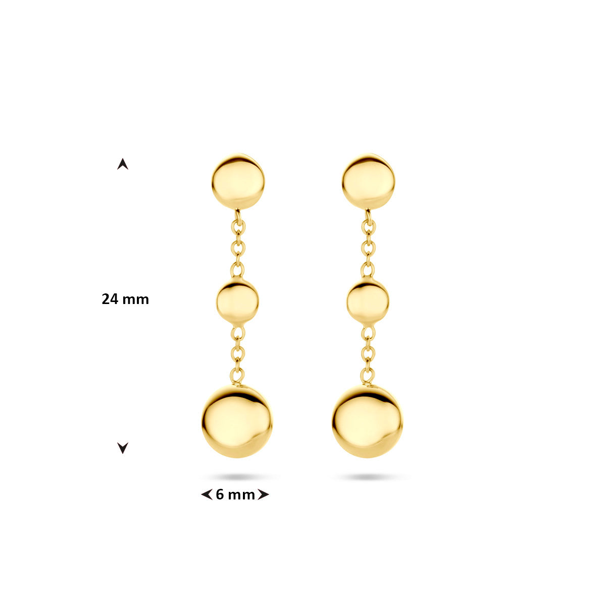 Afmetingen van de 14 karaat gouden oorhangers: 6 mm doorsnede