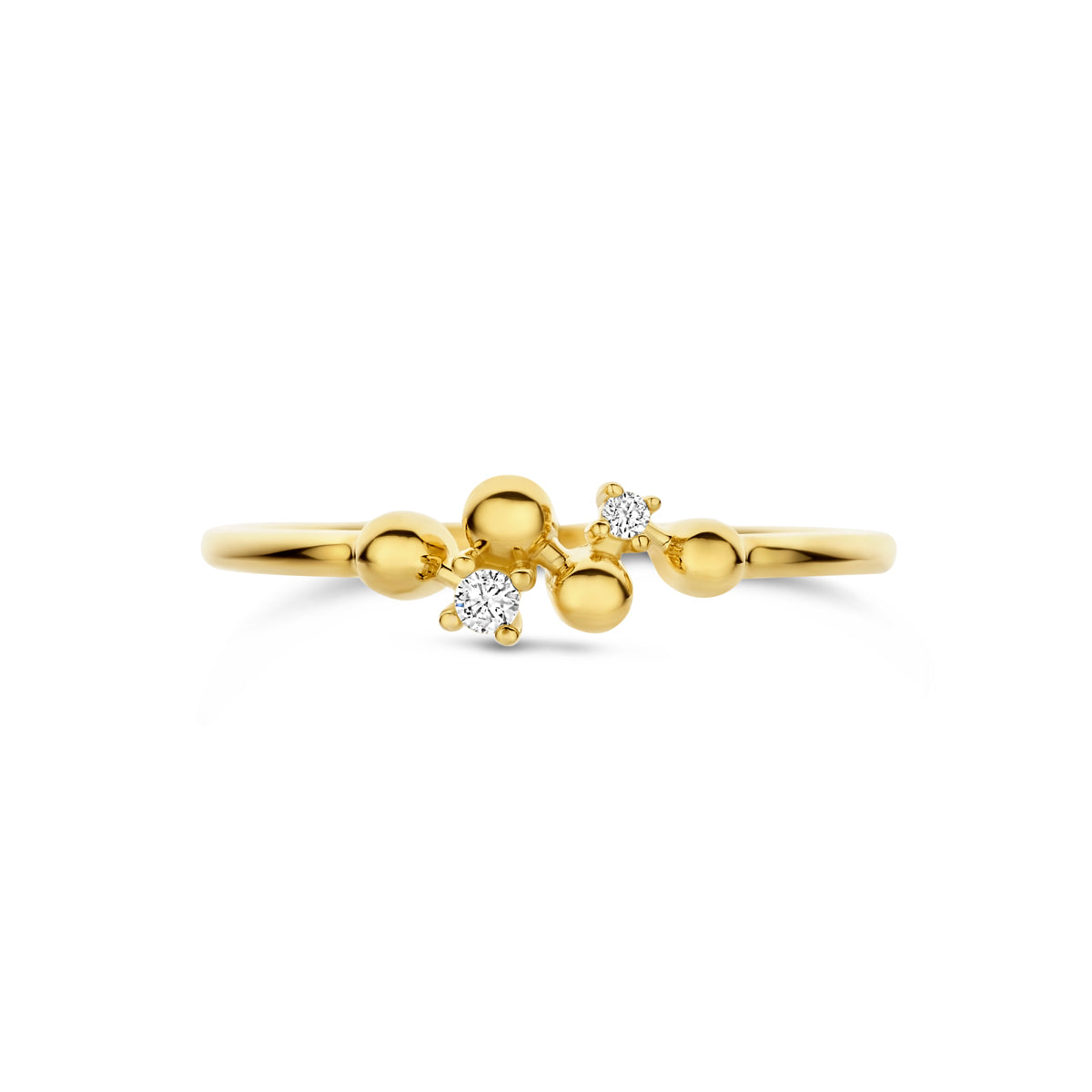 Bovenaanzicht van de 14 karaat gouden ring met diamant 0,03 ct (gouden ring diamantje)