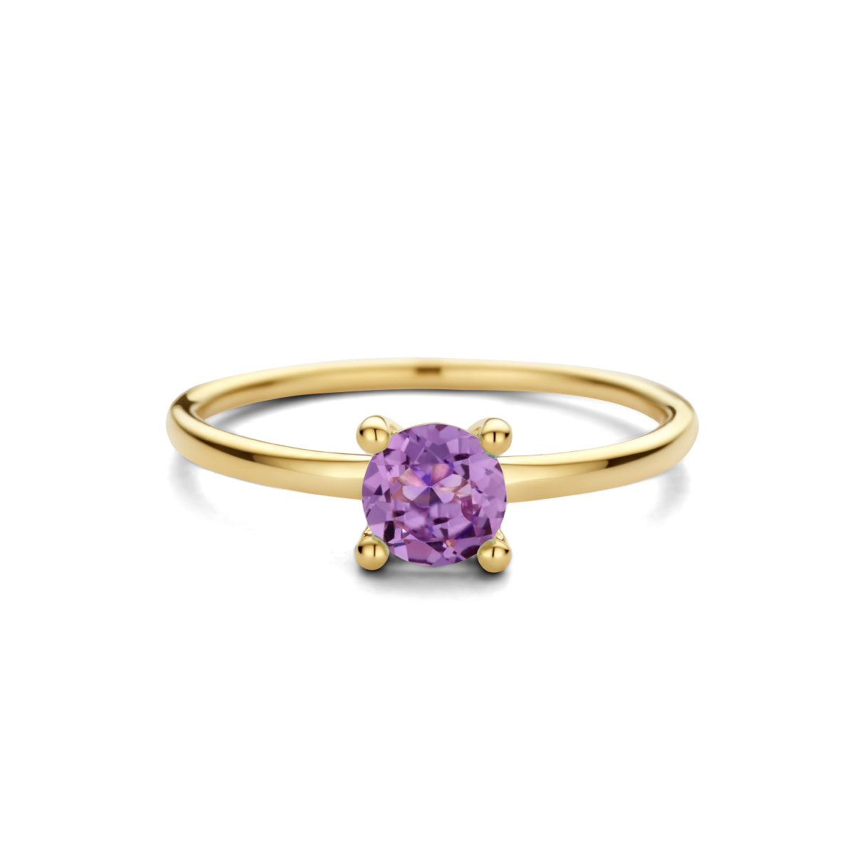 Bovenaanzicht van de gouden ring met amethist van 14 karaat