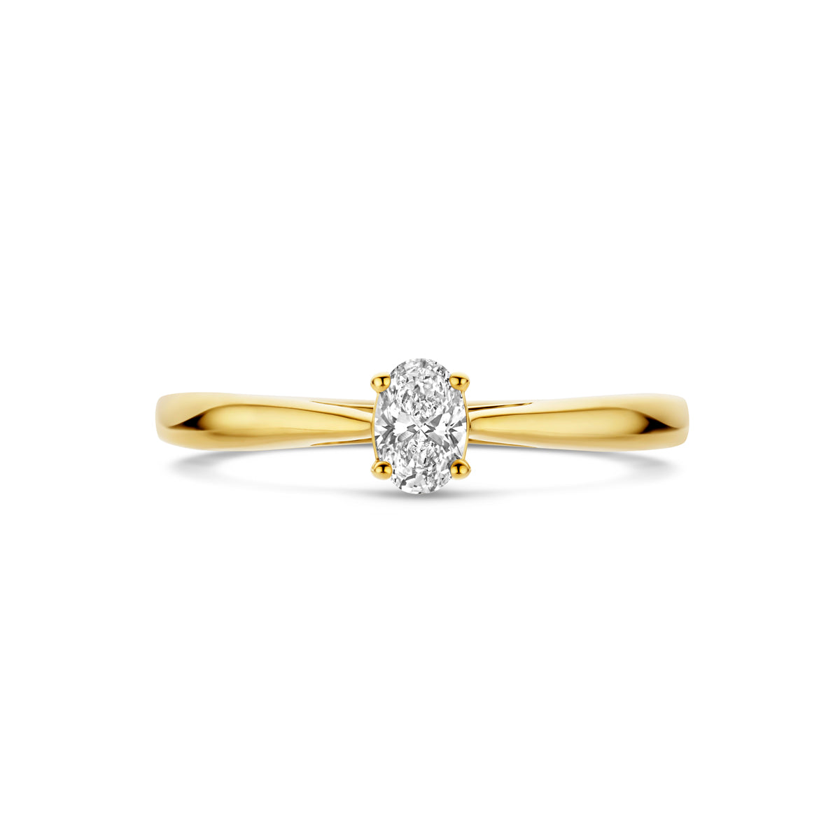 Bovenaanzicht van de 14 karaat gouden ring met lab grown diamant 0,25 ct