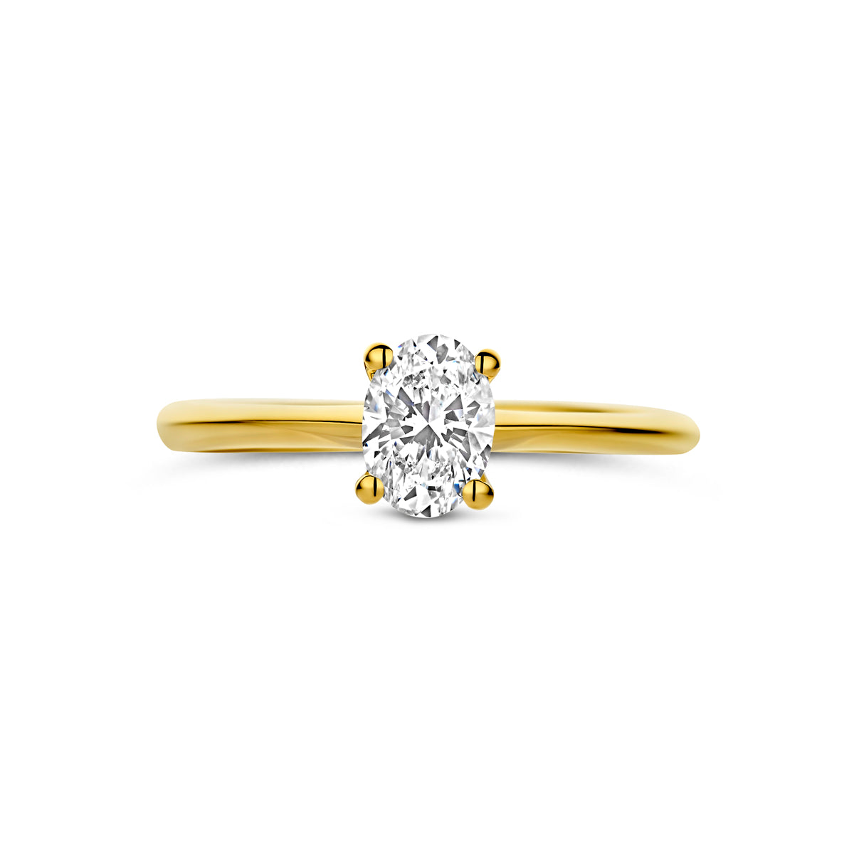 Bovenaanzicht van de 14 karaat gouden ring met lab grown diamant 0,50 ct
