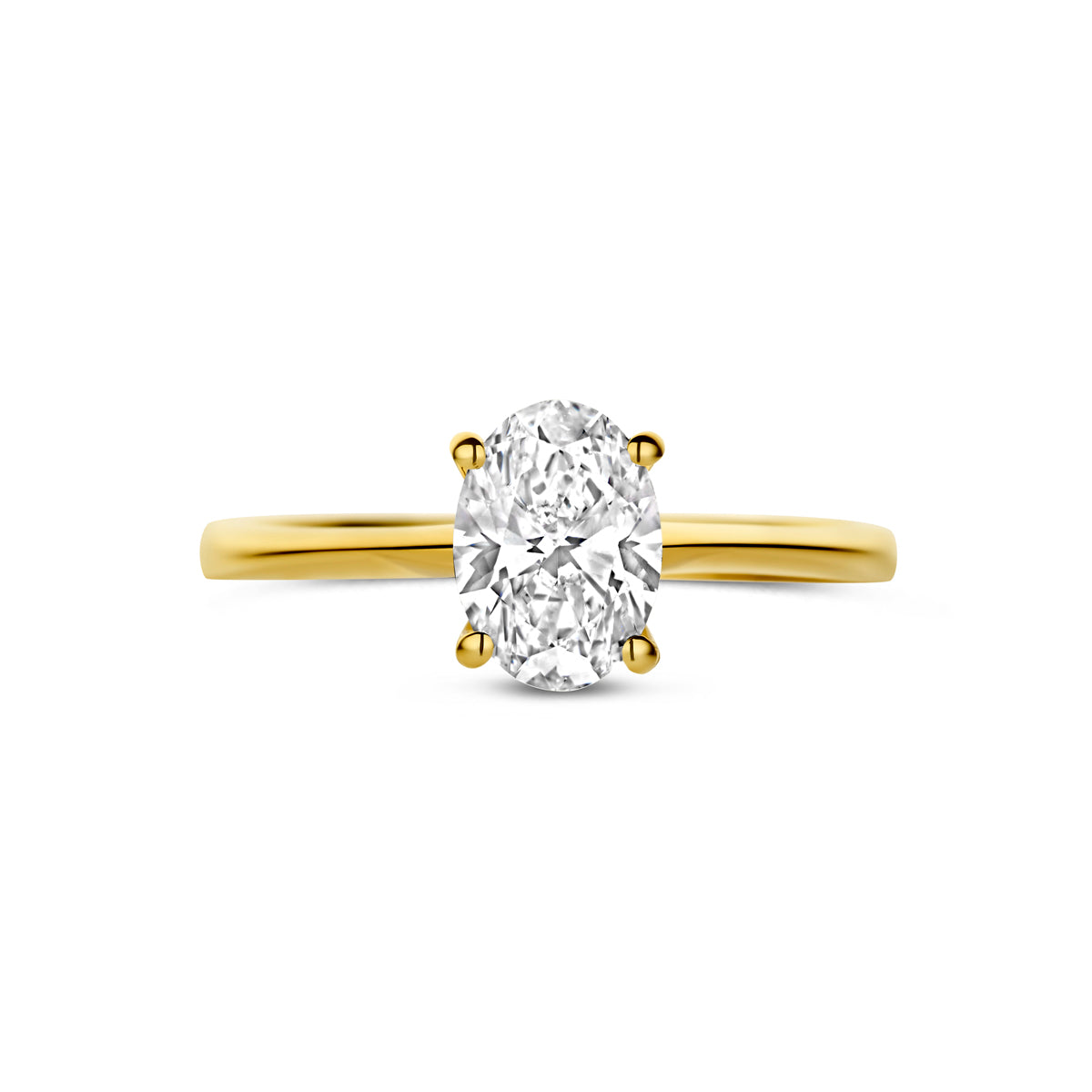 Bovenaanzicht van de 14 karaat gouden ring met lab grown diamant 1,00 ct