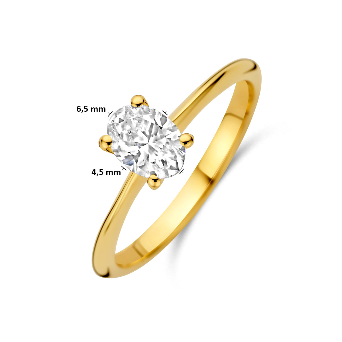 Afmetingen van de 14 karaat gouden ring met lab grown diamant 0,50 ct