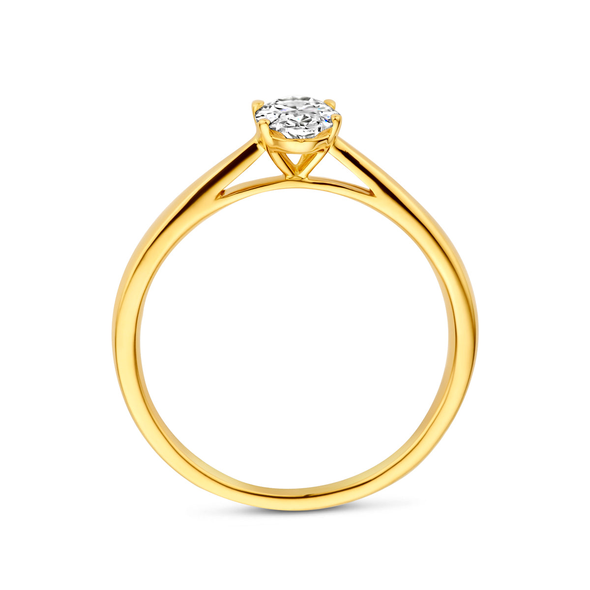 Zijaanzicht van de 14 karaat gouden ring met lab grown diamant 0,50 ct