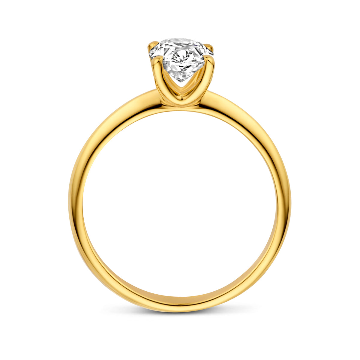 Zijaanzicht van de 14 karaat gouden ring met lab grown diamant 1,00 ct