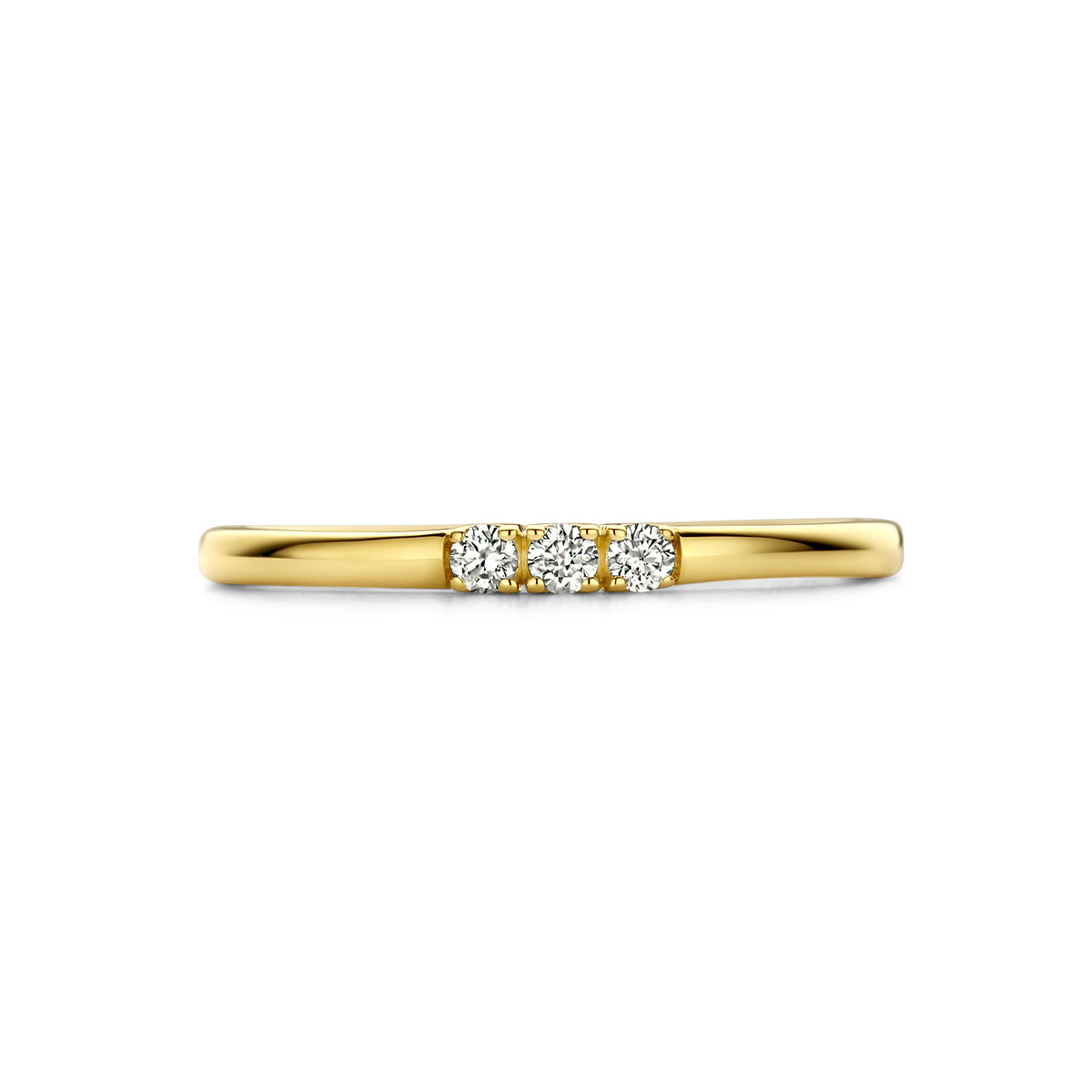 Bovenaanzicht van de gouden memoire ring met diamant van 14 karaat, 0,09 ct.
