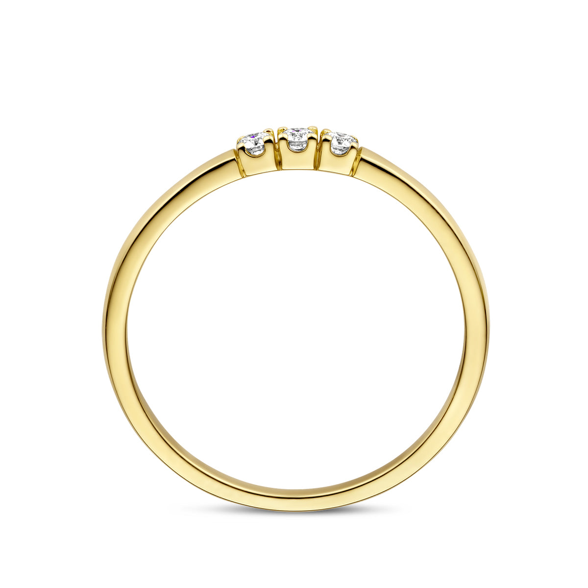 Zijaanzicht van de gouden memoire ring met diamant van 14 karaat, 0,09 ct.