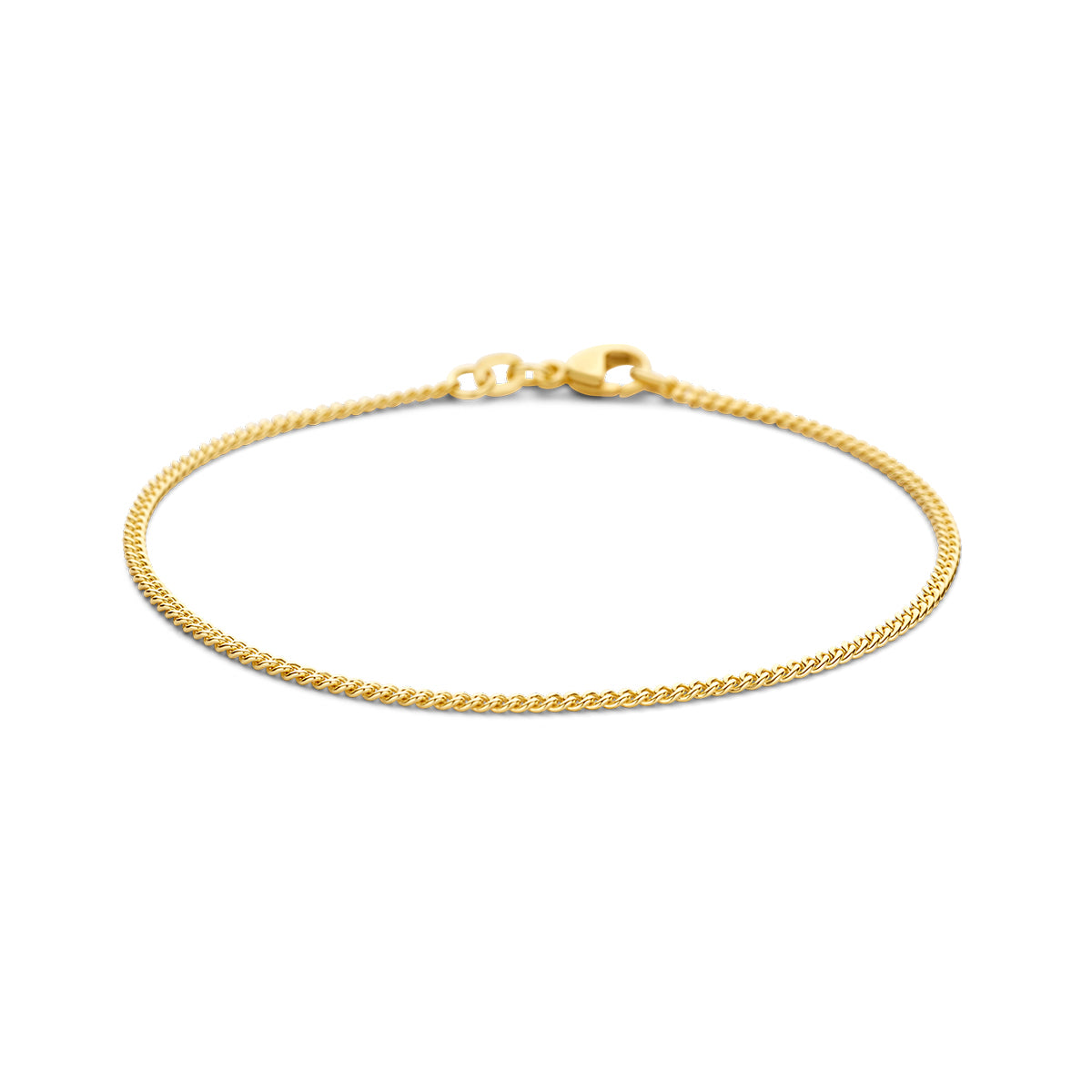Gouden gourmet armband: 14 karaat geelgouden gourmette armband van 1,7 mm breed, rond gelegd met de sluiting
