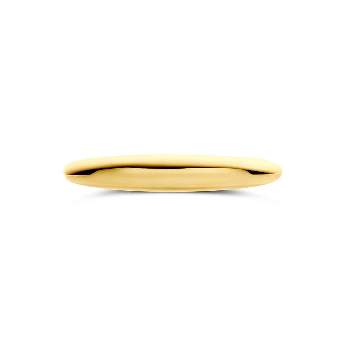 14 karaat ring: bovenaanzicht van de 14 karaat geelgouden bolle ring.