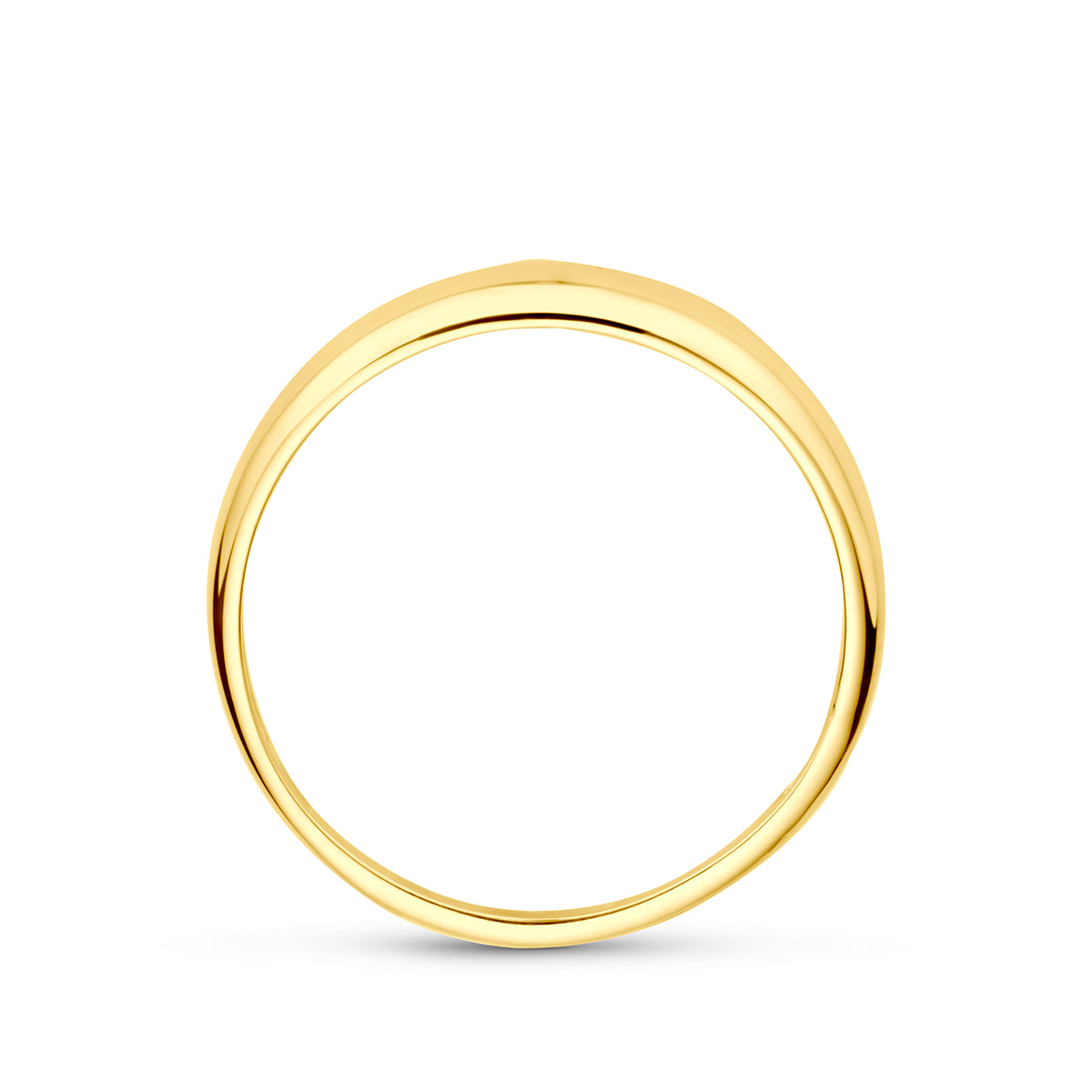 14 karaat ring: zijaanzicht van de 14 karaat geelgouden bolle ring.