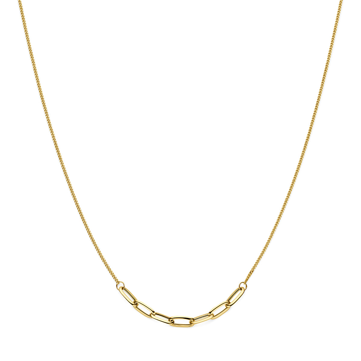 14 karaat geelgouden fantasieschakelketting, vooraanzicht
