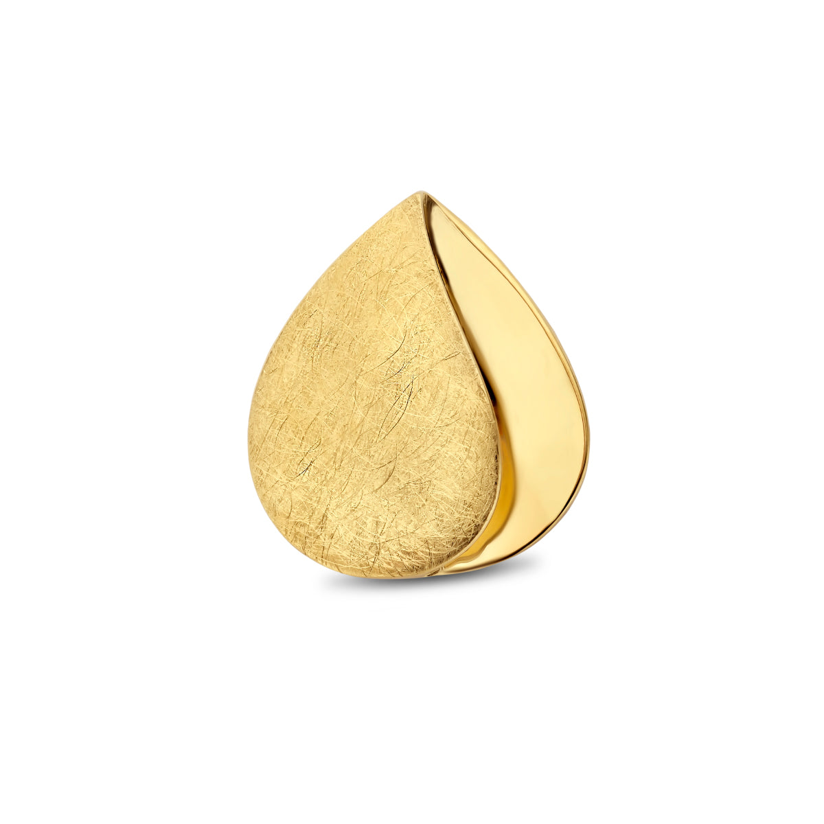 Vooraanzicht van de 14 karaat geelgouden hanger mat en glans, 14 mm hoog en 12 mm breed.
