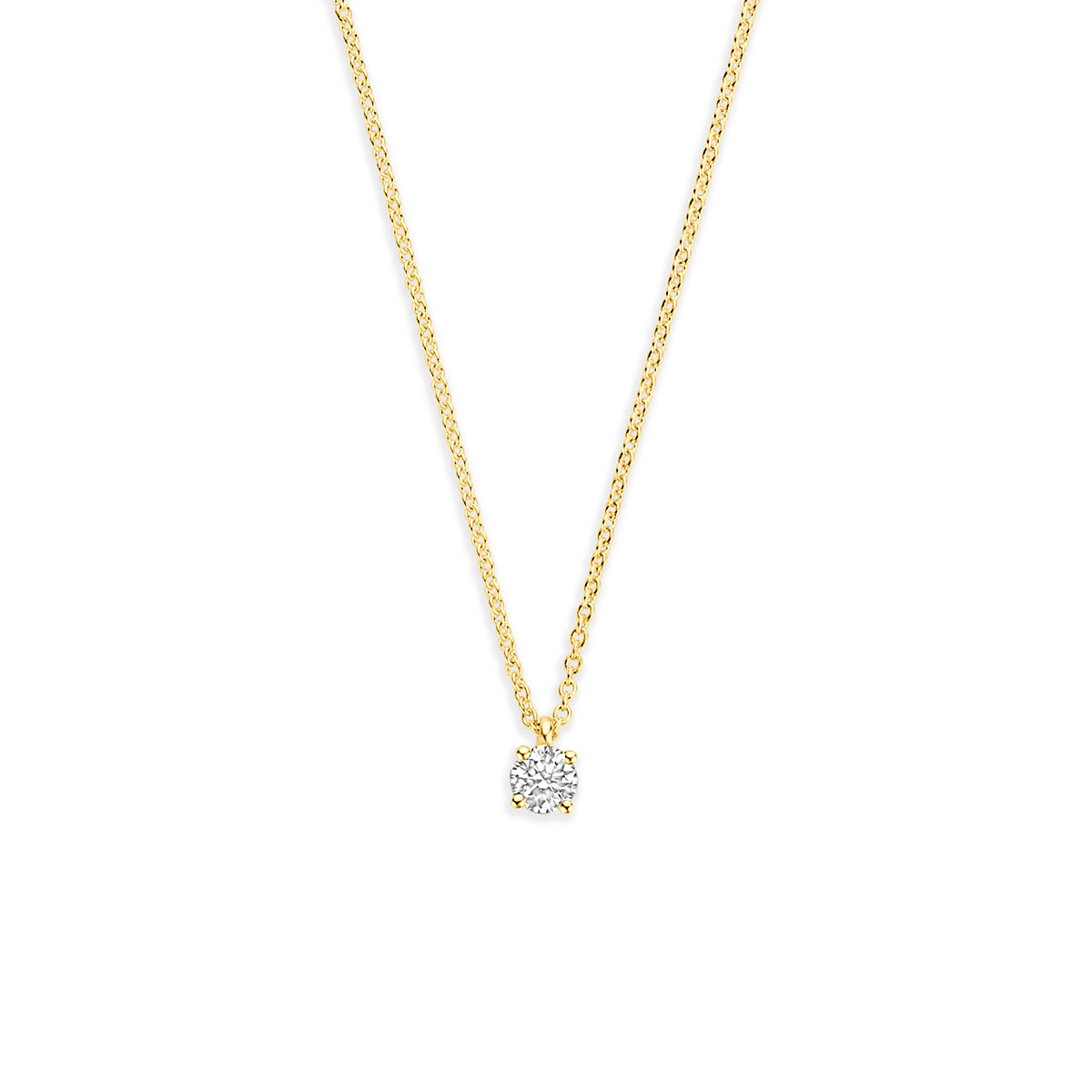 Gouden ketting met diamant: vooraanzicht van de 14 karaat geelgouden ketting met diamant 0,15 ct.