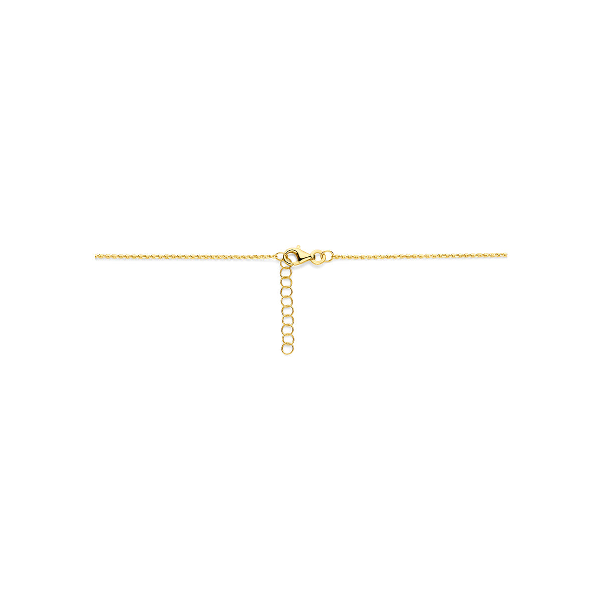 Gouden collier: detail van de 14 karaat geelgouden ketting met schakelmiddenstuk.
