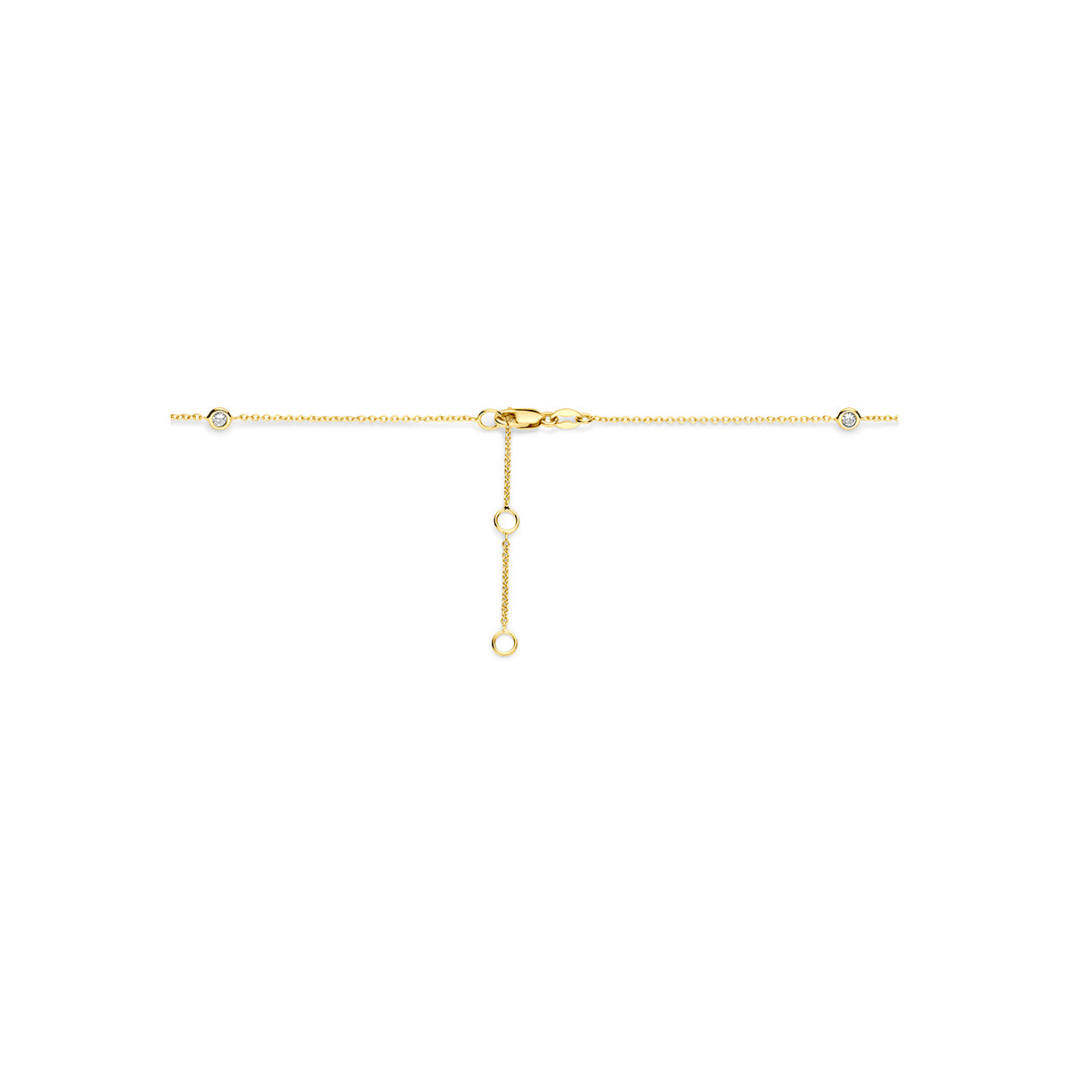 Gouden collier: detail van de 14 karaat geelgouden ketting met zirkonia.
