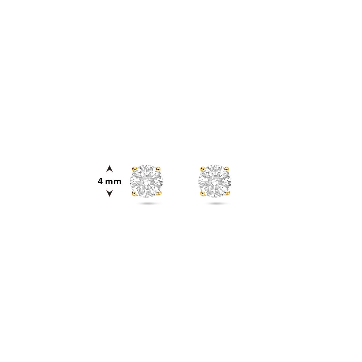 Technische afbeelding van de 14 karaat geelgouden lab grown diamant oorbellen 0,50 ct met afmetingen, 4 mm doorsnede.