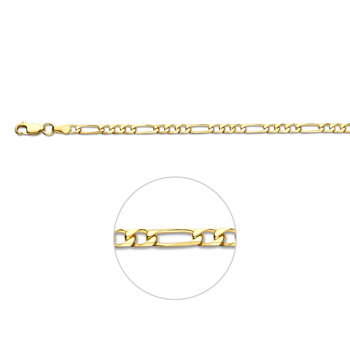 Figaro ketting heren: 14 karaat geelgouden massieve figaro halsketting van 4,0 mm breed, vooraanzicht
