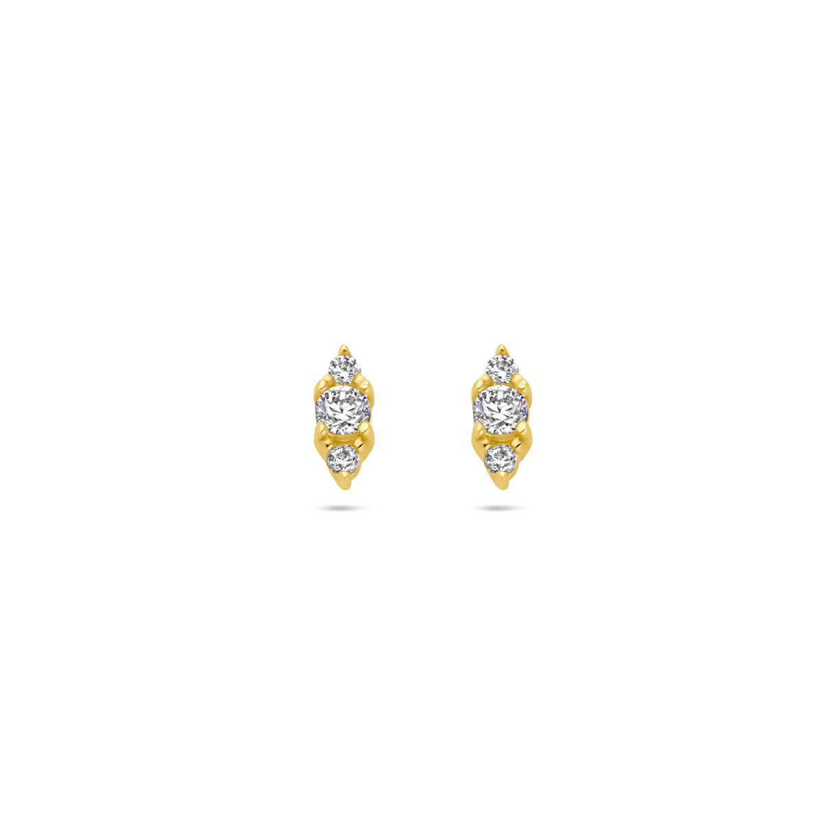 Vooraanzicht van de 14 karaat geelgouden oorknoppen zirkonia balkje, 5 mm hoog en 2 mm breed.