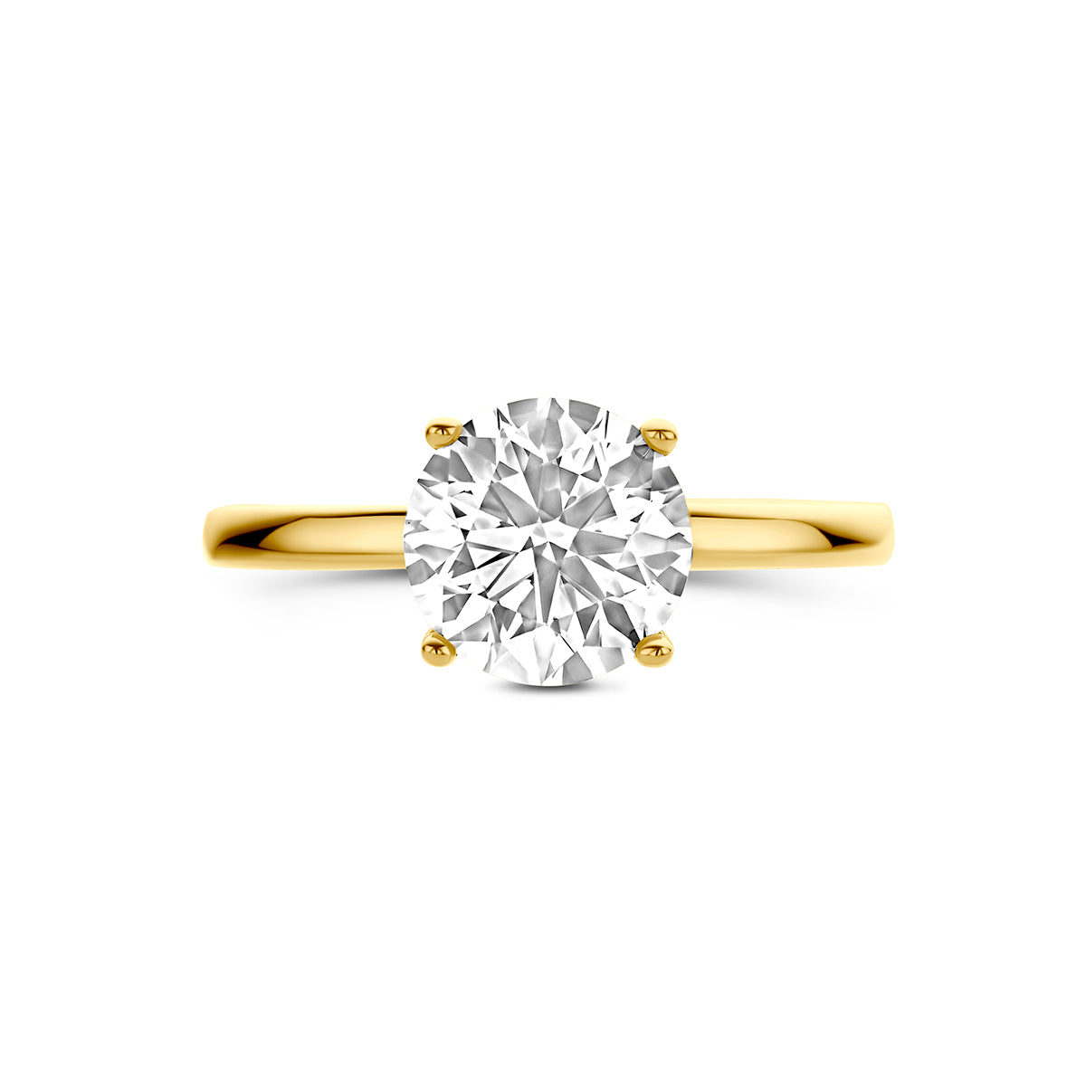 Lab grown diamant ring: bovenaanzicht van de 14 karaat geelgouden solitair ring lab grown diamant 2,09 ct.