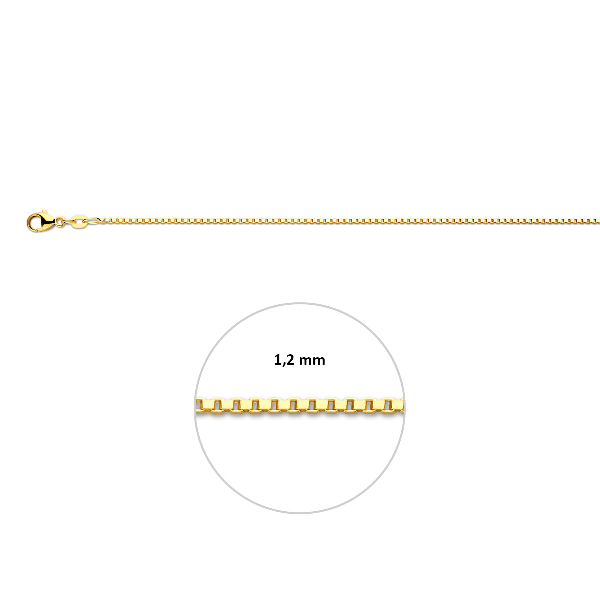 Gouden armband 14 karaat: 14 karaat geelgouden venetiaanse armband, met de schakelbreedte van 1,2 mm aangegeven