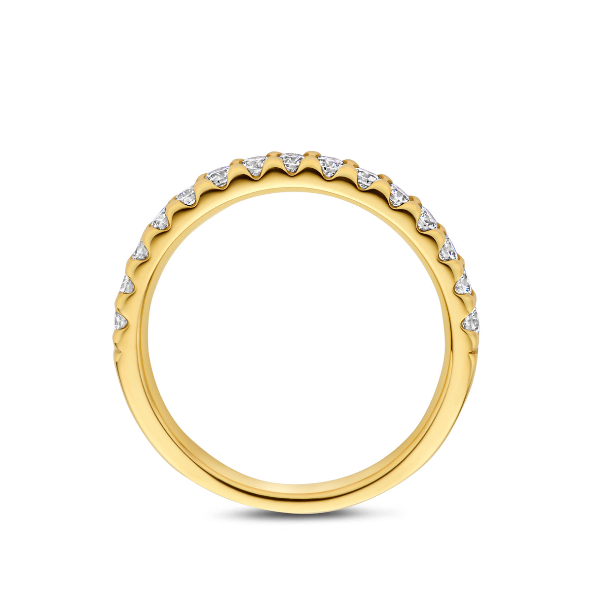 Zijaanzicht van de gouden aanschuifring met lab grown diamant van 14 karaat, 0,50 ct.