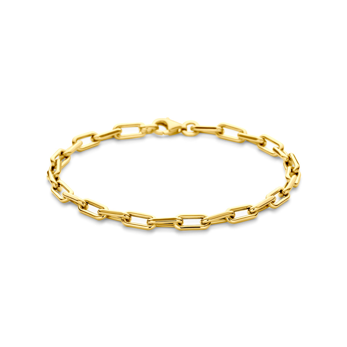 Vooraanzicht van de gouden ankerarmband van 14 karaat.