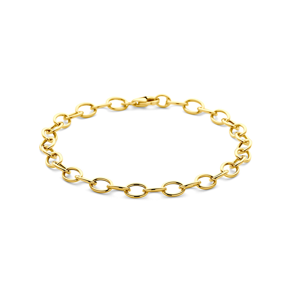 Vooraanzicht van de gouden ankerarmband van 14 karaat.