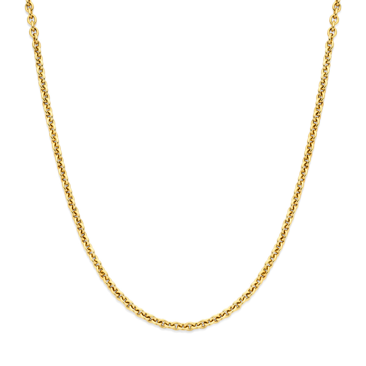 Vooraanzicht van de gouden ankerketting van 14 karaat.