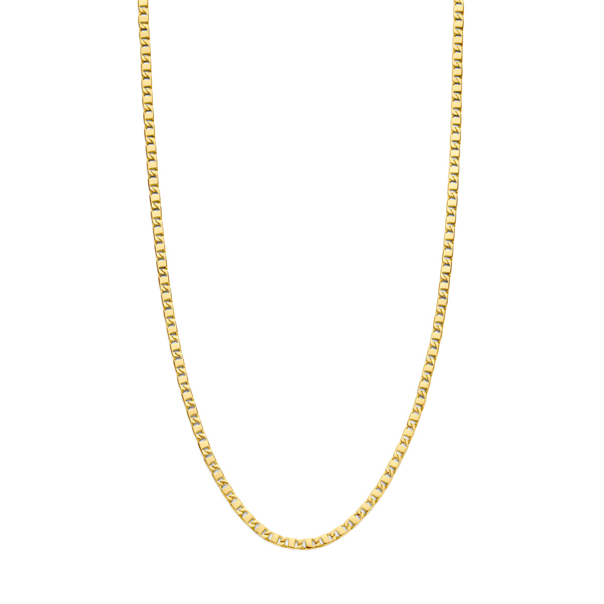 Vooraanzicht van de 14 karaat gouden ankerketting voor heren, 3,5 mm breed en verkrijgbaar in 50 en 60 cm.