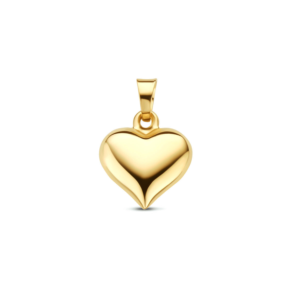 Vooraanzicht van de gouden hartje hanger van 14 karaat.