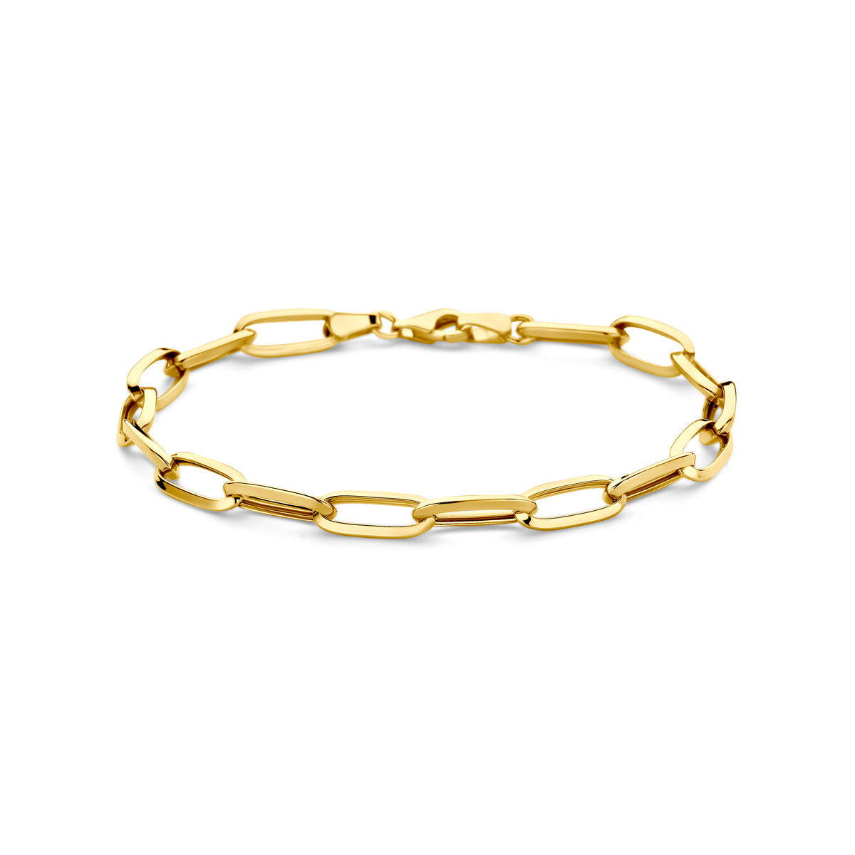 Vooraanzicht van de gouden closed forever armband van 14 karaat.