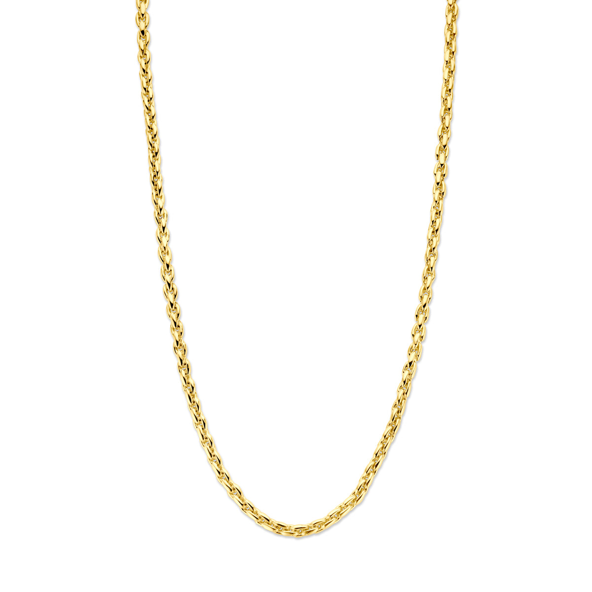 Vooraanzicht van de gouden schakelketting van 14 karaat.