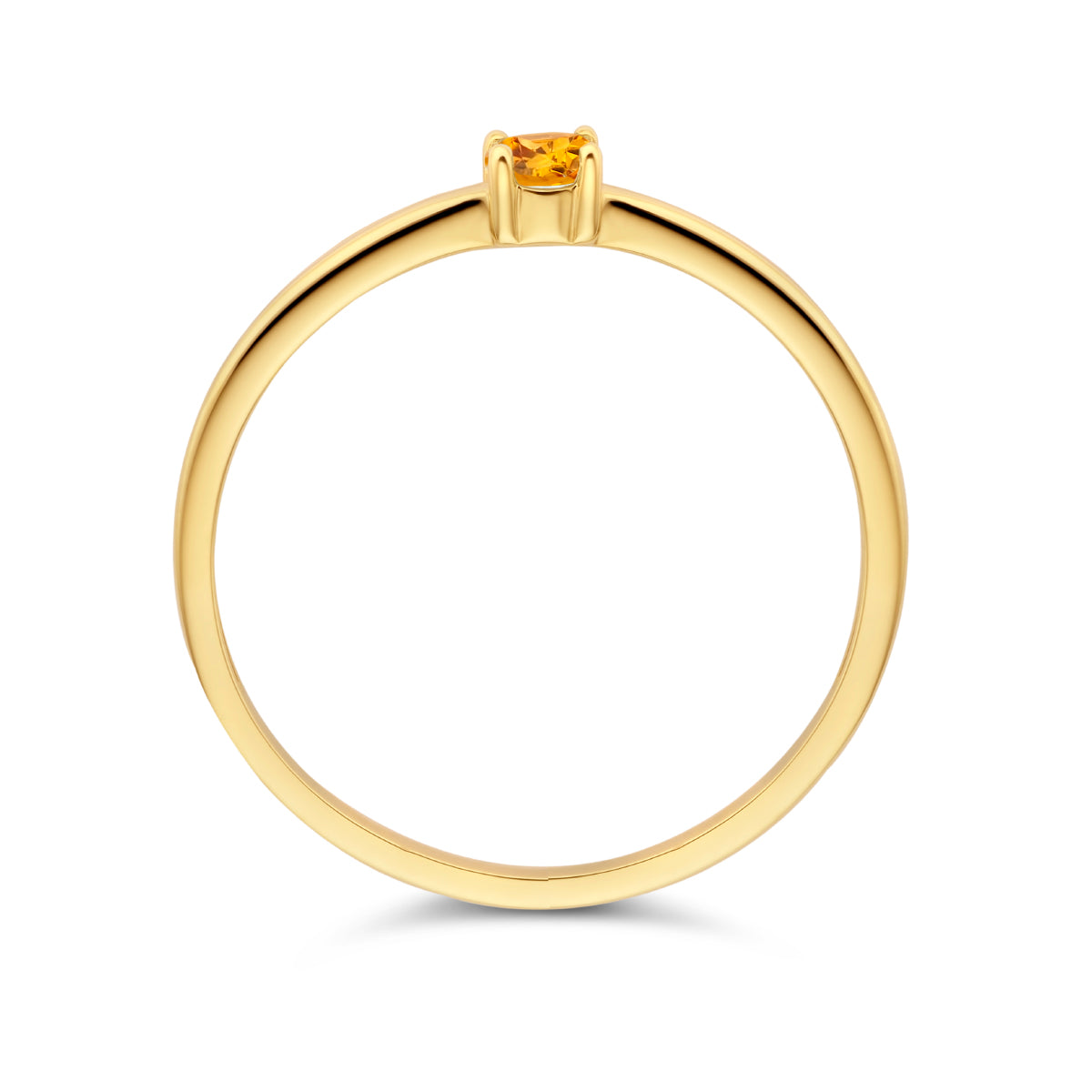Bovenaanzicht van de gouden geboortesteen ring met citrien van 14 karaat.