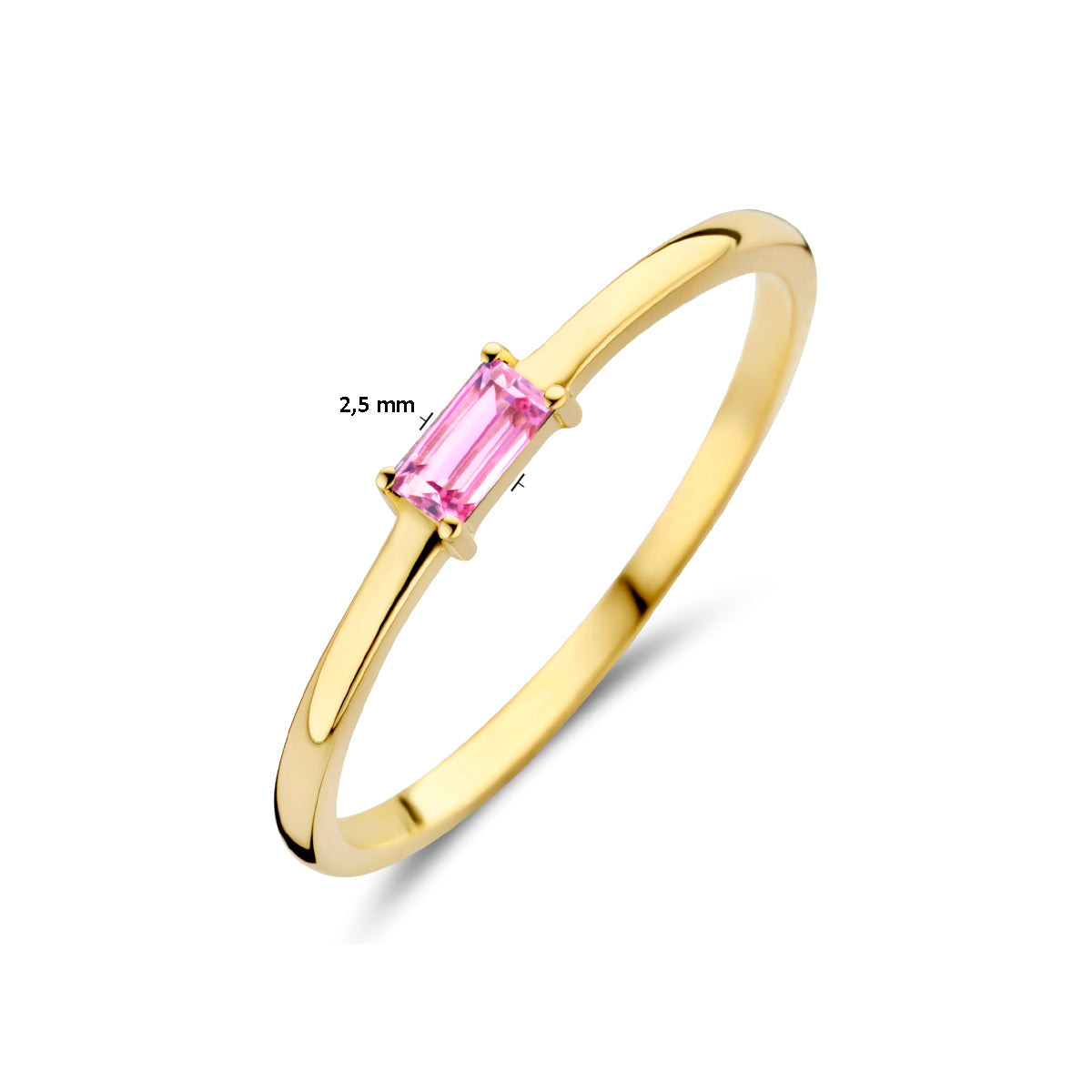 Afmetingen van de gouden geboortesteen ring oktober met toermalijn van 14 karaat: 2,5 mm breed.