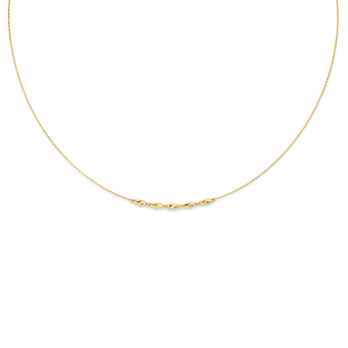 Vooraanzicht van de gouden gediamanteerde ankerketting van 14 karaat.
